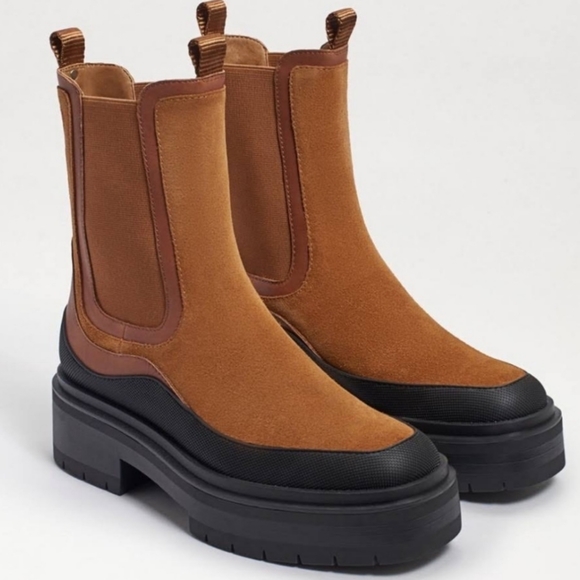 NWT Sam Edelman Lulia Lug Sole Pull on Chelsea Boots in Brown/Black - Picture 2 of 11